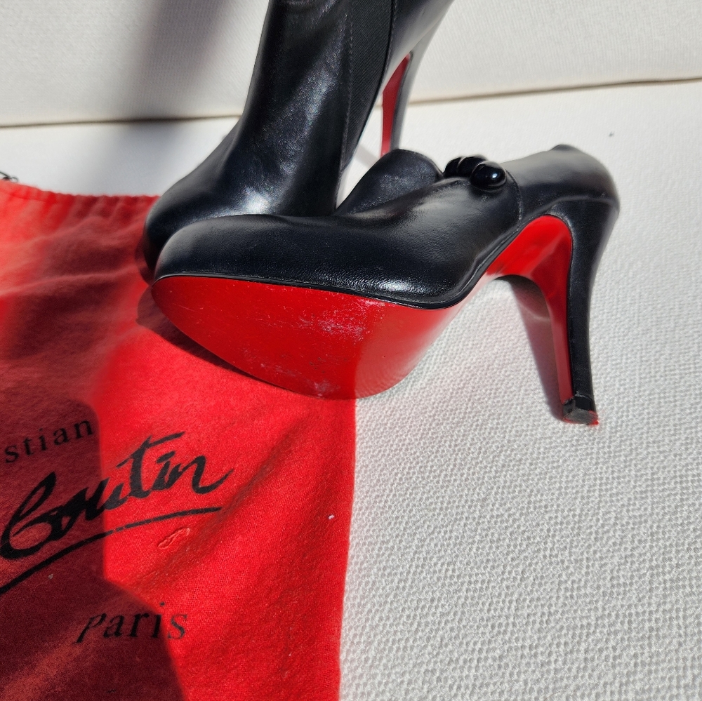 CHRISTIAN LOUBOUTIN 36.5 C'EST MOI BLACK LEATHER BUTTON ANKLE BOOTS